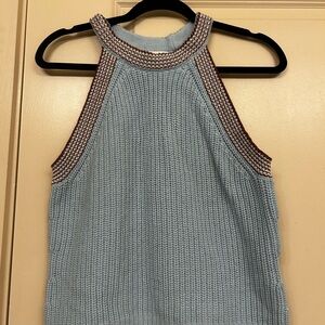 Madewell Light Blue Knit Tank Top with Brown Accents